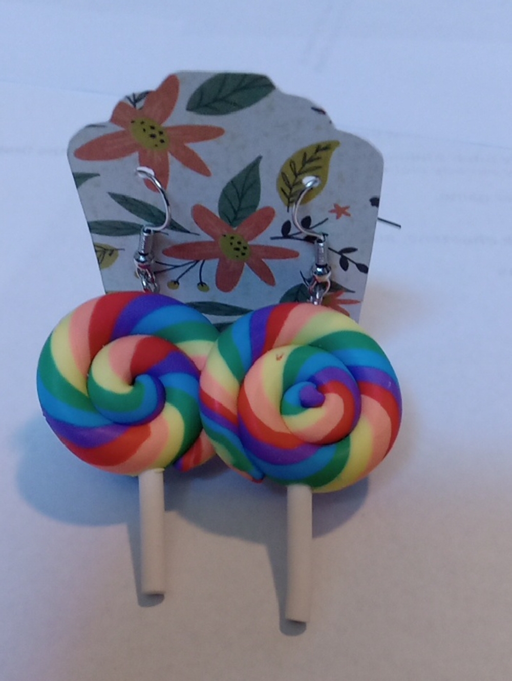 Rainbow Swirl Lollipop Dangle Earrings